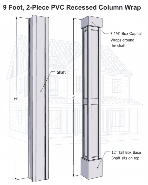 8" RECESSED PVC Column Wrap Kit