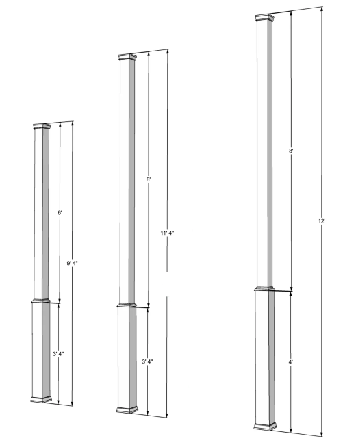 Tall Telescopic Porch Column Cover for 4" Post