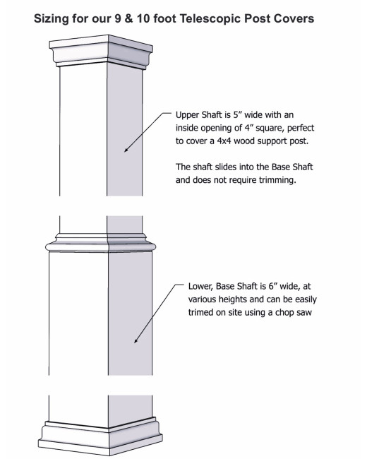 Tall Telescopic Porch Column Cover for 4" Post